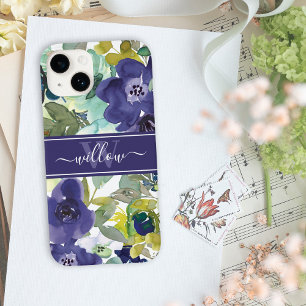 Lila Watercolor Blommigt Namn Monogram