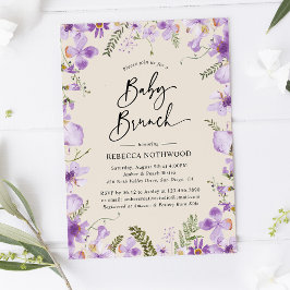 Lila Watercolor Blommigt Neutralt Baby Brunch Inbjudningar