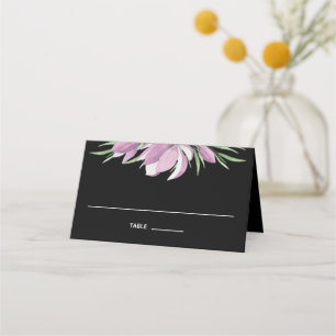 Lila Watercolor-Blommigt på Black Placeringskort