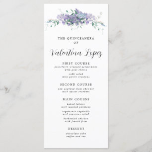 Lila Watercolor Blommigt Quinceanera Menu Meny
