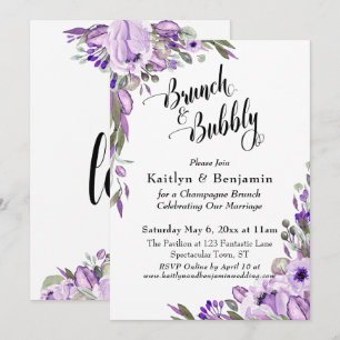 Lila Watercolor Blommigts Brunch & Bubble Inbjudningar
