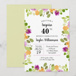 Lila Watercolor Blooms Birthday-inbjudningar