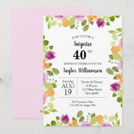 Lila Watercolor Blooms Birthday-inbjudningar