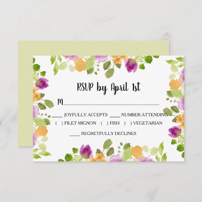 Lila Watercolor Blooms Bröllop OSA Kort (Fram/baksida)