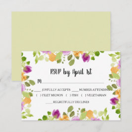 Lila Watercolor Blooms Bröllop OSA Kort