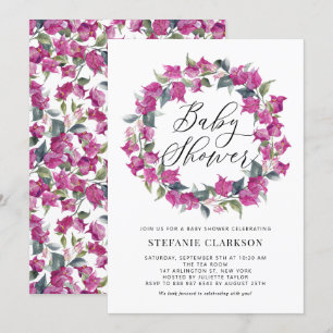 Lila Watercolor Bougainvillea WAN Utandning Baby S Inbjudningar