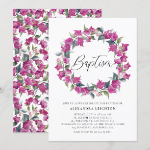 Lila Watercolor Bougainvillea Wandedräkt Baptism Inbjudningar