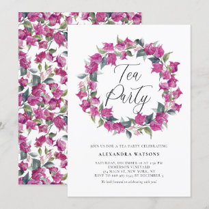 Lila Watercolor Bougainvillea Wfrand Tea Party Inbjudningar