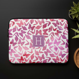 Lila Watercolor Butterflies Mönster Laptop Fodral