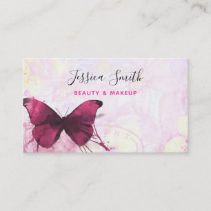 Lila Watercolor Butterfly on Rosa and Gult Visitkort