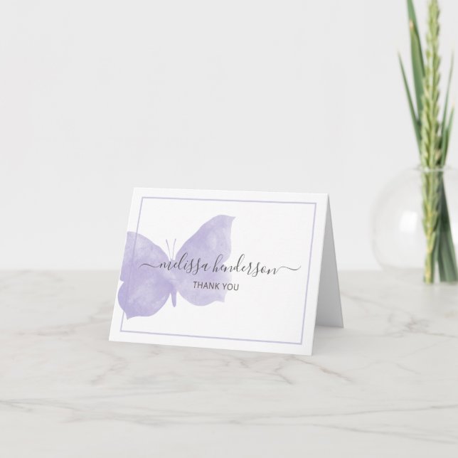 Lila Watercolor Butterfly Tack Kort (Framsida)