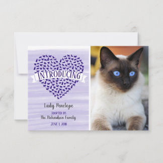 Lila Watercolor Cat Heart Pet Photo Announement Meddelande