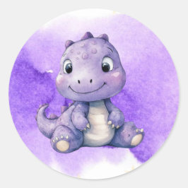 Lila Watercolor Cute Dinosaur Girl Baby Shower Runt Klistermärke