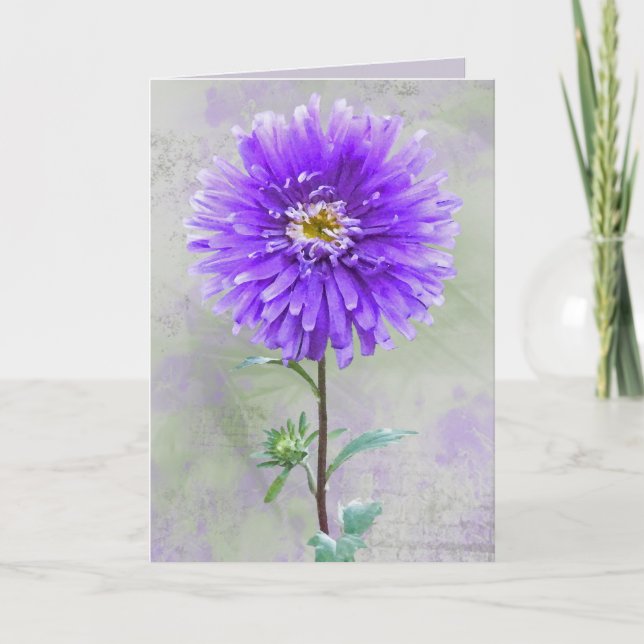 Lila Watercolor Dahlia Birthday Kort (Framsida)