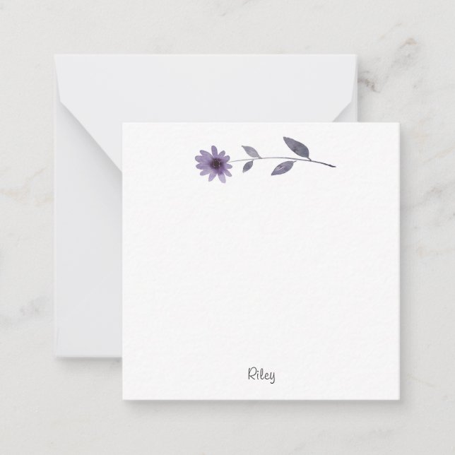 Lila Watercolor Daisy Note Card Anteckningskort (Framsida)