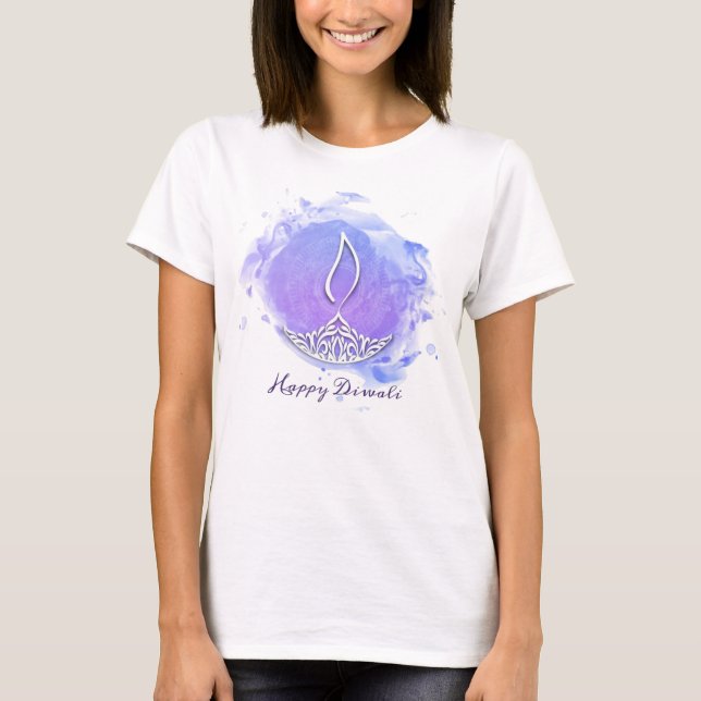 Lila Watercolor Diwali Deepa T Shirt (Framsida)