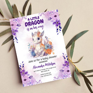 Lila Watercolor Dragon Baby Shower Inbjudningar