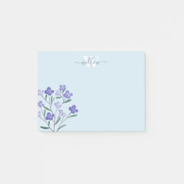 Lila Watercolor Dusty Blue Monogram Blommigt Notes Post-it Block