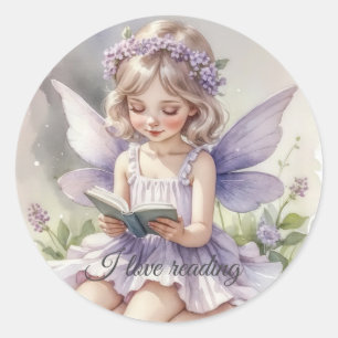 Lila Watercolor Fairy I Kärlek Reading Sticker Runt Klistermärke