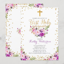 Lila Watercolor First Heliga Communion-inbjudan Inbjudningar