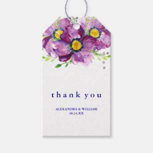 Lila Watercolor Flower och Glitter Bröllop Presentetikett