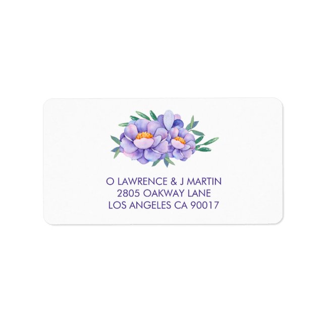 Lila Watercolor Flowers Adressetikett (Framsidan)