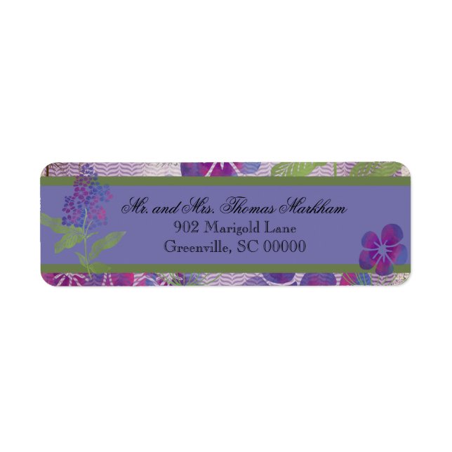 Lila Watercolor Flowers Anpassningsbar Adressetike Returadress Etikett (Framsidan)
