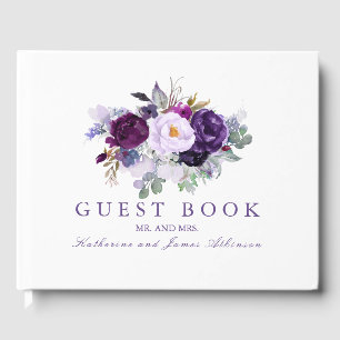 Lila Watercolor Flowers Bröllop Gästböcker