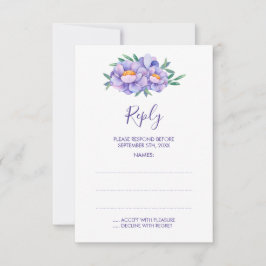 Lila Watercolor Flowers Bröllop Reply Cards OSA Kort