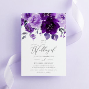 Lila Watercolor Flowers Elegant bröllop Inbjudningar