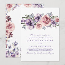 Lila Watercolor Flowers-Förlovningsfest Card