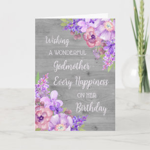 Lila Watercolor Flowers Godmor Kort