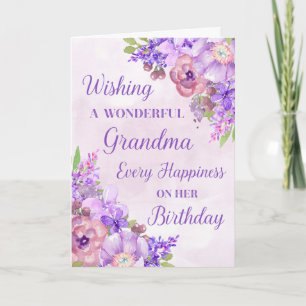Lila Watercolor Flowers Grandma Birthday Kort