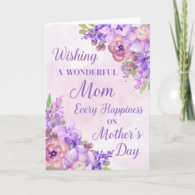 Lila Watercolor Flowers Mors dag Card Kort (Framsida)