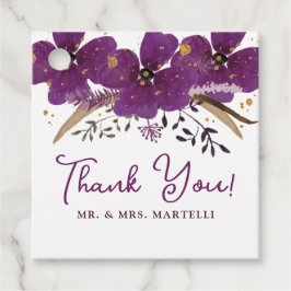 Lila Watercolor Flowers och Guld Glitter Gåvor Etiketter