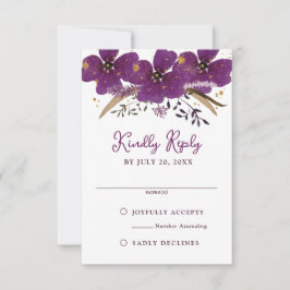 Lila Watercolor Flowers OSA Reply Inbjudningar