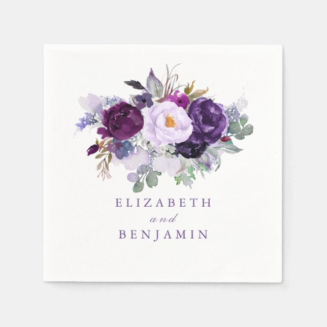 Lila Watercolor Flowers Pappersservett (Framsidan)