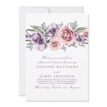 Lila Watercolor Flowers Rehearsal Dinner Card