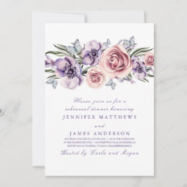 Lila Watercolor Flowers Rehearsal Dinner Card Inbjudningar