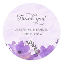 Lila Watercolor Flowers Round Stickers