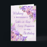 Lila Watercolor Flowers Sister in Law Birthday Kort<br><div class="desc">Födelsedag för syster i juridik med lila vattenfärgblommor och tankfull vers.</div>