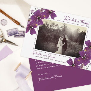 Lila Watercolor Flowers Vi gjorde en Sak Elopement Meddelande