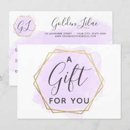 Lila Watercolor & Guld Gift Certificate Card Inbjudningar