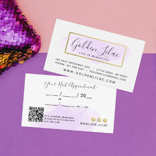 Lila Watercolor & Guld Nail Salon Möte Visitkort