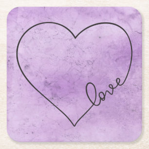Lila Watercolor Heart Bröllop Grunge Vintage Underlägg Papper Kvadrat