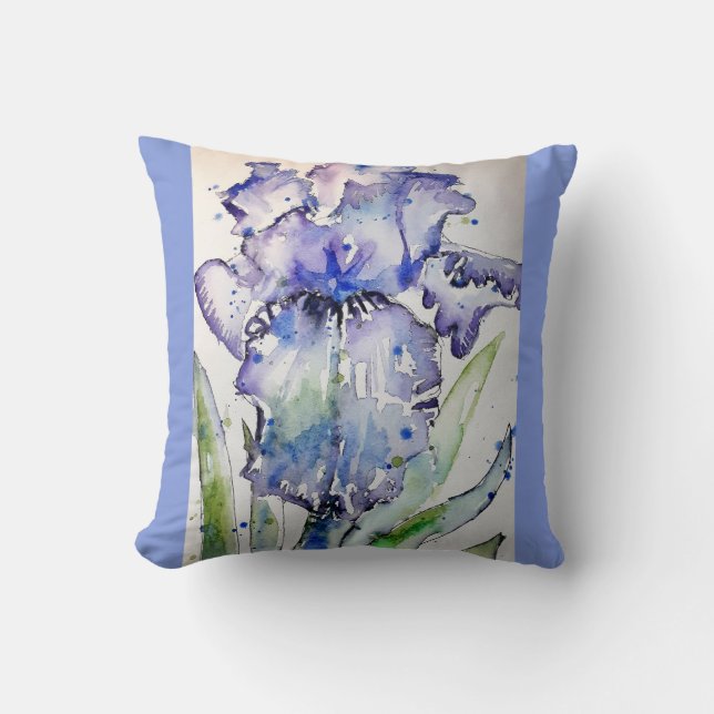 Lila Watercolor Iris Irises Blommigt Art Cushion Kudde (Framsida)
