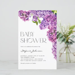 Lila Watercolor Lilac Flowers Baby Shower Inbjudan