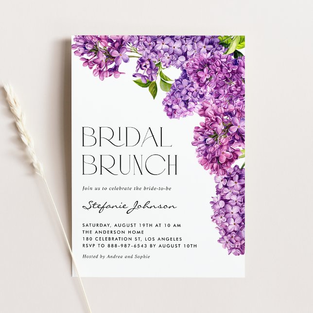 Lila Watercolor Lilac Flowers Möhippa Brunch Inbjudningar (Skapare uppladdad)