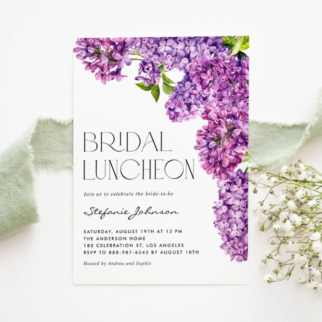 Lila Watercolor Lilac Flowers Möhippa Luncheon Inbjudningar (Skapare uppladdad)