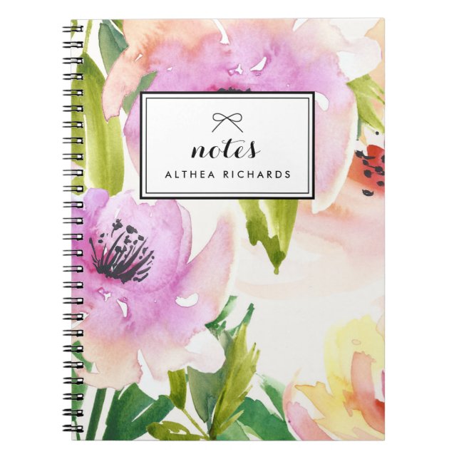 Lila Watercolor Lilies Blommigt Personlig Anteckningsbok Med Spiral (Framsidan)